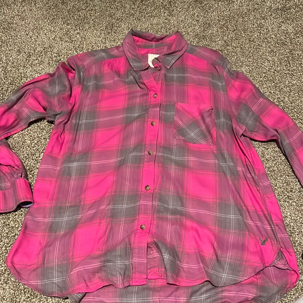 Pink and Gray Plaid Women's Top